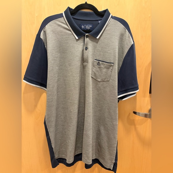 NEW Penguin Polo Shirt, Short Sleeve Golf, Navy/Gray, NWOT - Picture 1 of 5